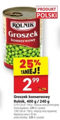 Groszek konserwowy Rolnik, 400 g / 240 g promocja w Twój Market