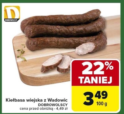 Kiełbasa wiejska z Wadowic Dobrowolscy 100 g promocja w Carrefour Market