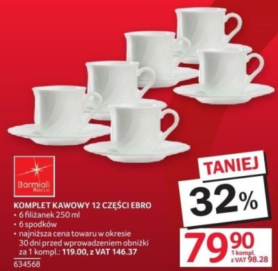 Komplet kawowy 12 części EBRO Bormioli promocja w Selgros