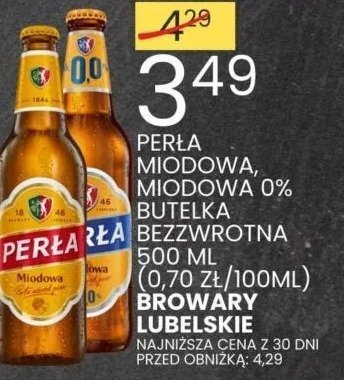 Piwo Perła Miodowa, Butelka Miodowa 0%, Bitter, 500 ml (0,70 zł/100ml) Browary Lubelskie promocja w Wafelek