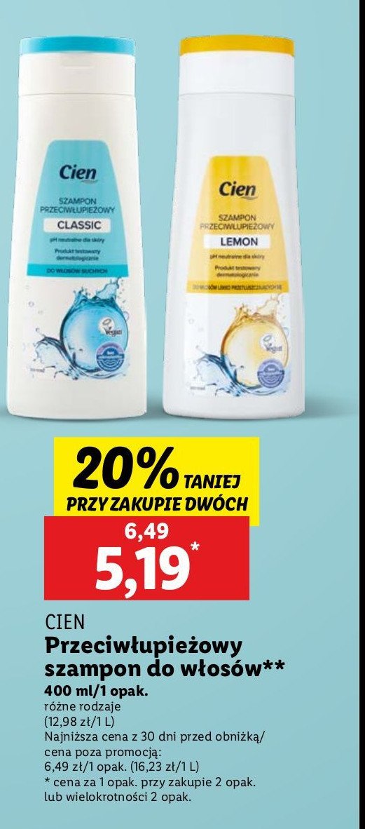 Szampon przeciwłupieżowy lemon Cien promocja w Lidl