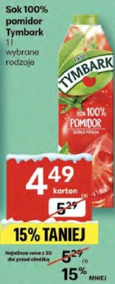 Sok 100% pomidor Tymbark promocja w Delikatesy Centrum