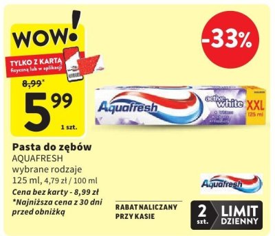 Pasta do zębów AQUAFRESH wybrane rodzaje promocja w Intermarche
