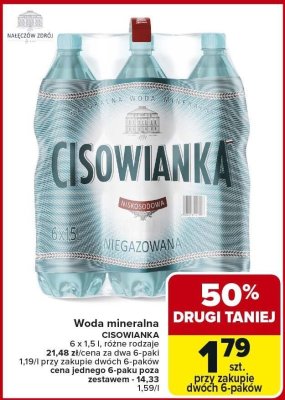 Woda mineralna CISOWIANKA niegazowana 6 x 1,5 l różne rodzaje promocja w Carrefour Market