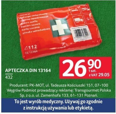 Apteczka DIN 13164 promocja w Selgros