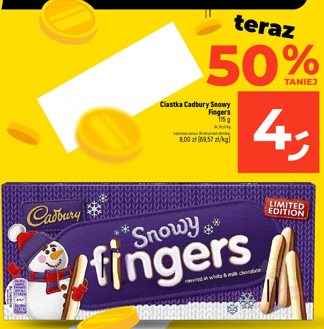 Paluszki ciasteczkowe snowy fingers Cadbury promocja