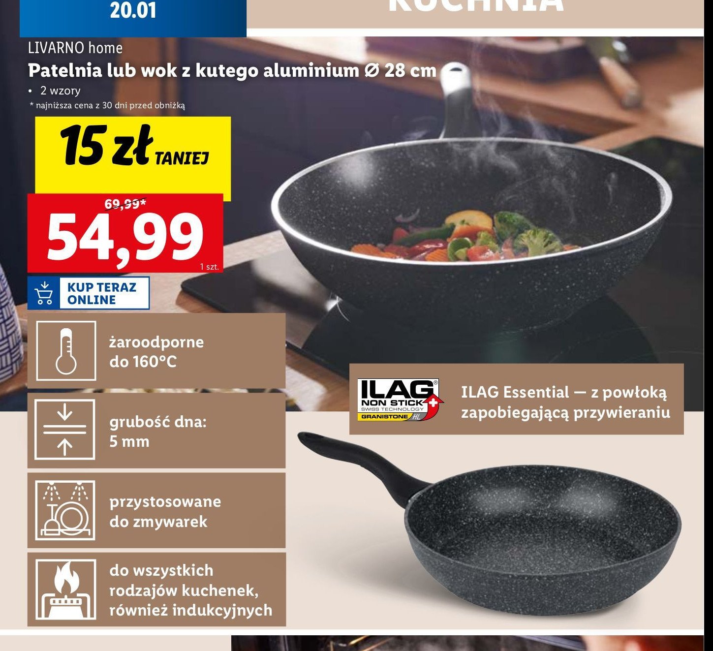 Wok 28 cm LIVARNO HOME promocja w Lidl