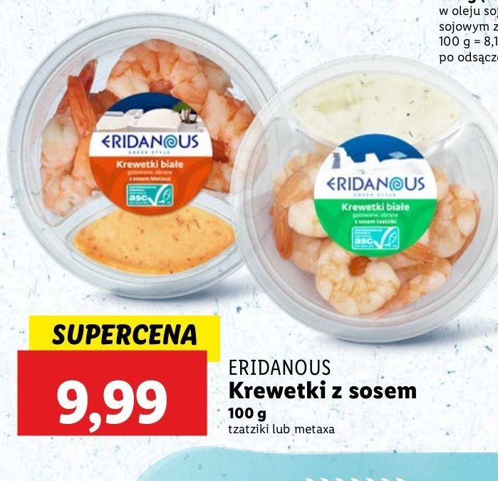Krewetki białe z sosem tzatziki Eridanous promocja w Lidl