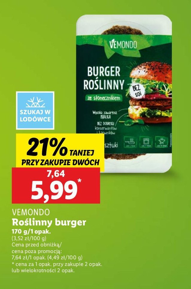 Burger roślinny ze słonecznikiem Vemondo promocja w Lidl