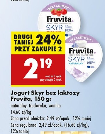 Jogurt truskawka bez laktozy Fruvita skyr promocja