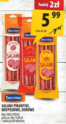 Salami pikantne, wieprzowe, serowe Tarczyński 80g promocja w Arhelan