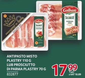 Antipasto misto plastry 110 g lub Prosciutto di Parma plastry 70 g promocja w Selgros