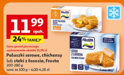 Paluszki serowe, chickensy lub steki z łososia, Frosta promocja w Auchan