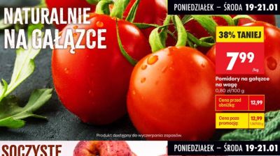 Pomidory na gałązce na wagę promocja w Biedronka