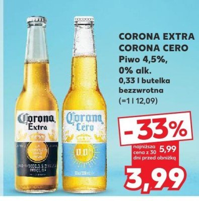 Piwo corona cero 0% alk. promocja w Kaufland