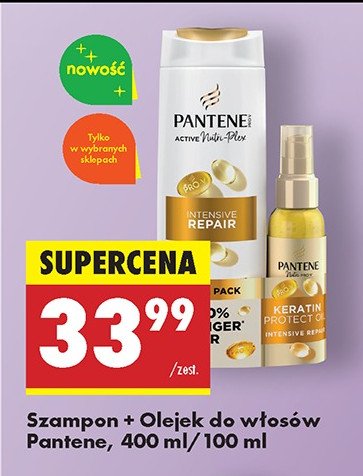 Zestaw: szampon do włosów intensive repair 400 ml + olejek do włosów keratin protect 100 ml Pantene pro-v promocja w Biedronka