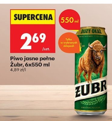 Piwo jasne pełne Żubr promocja w Biedronka