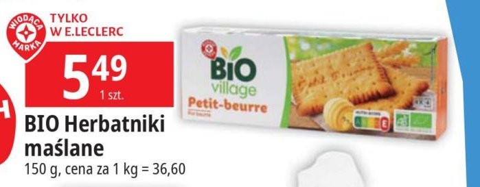 Herbatniki petit beurre Wiodąca marka bio village promocja
