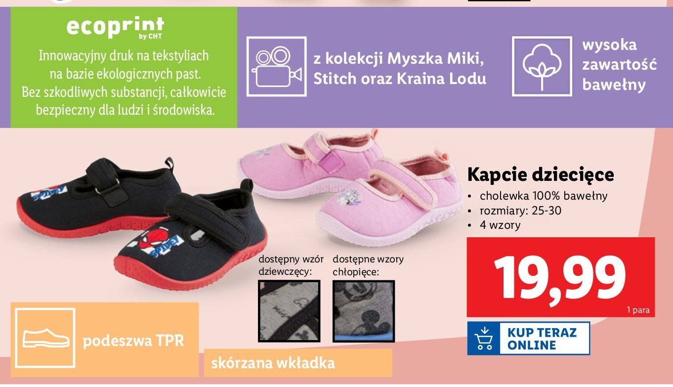 Kapcie chłopięce myszka miki promocja w Lidl