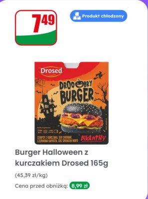 Burger Halloween z kurczakiem Drosed 165g promocja w Dino