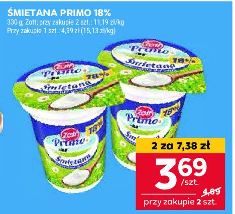 Śmietana 18% Zott primo promocja w Stokrotka