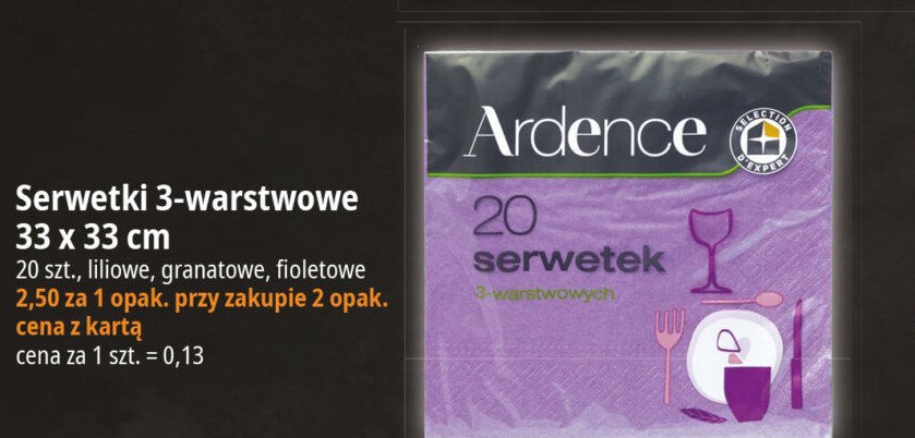 Serwetki 33 x 33 cm Ardence promocja w Leclerc