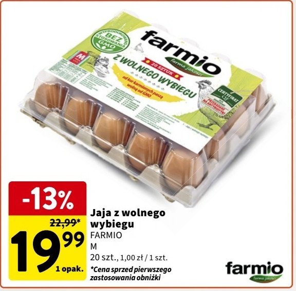 Jaja z wolnego wybiegu kl. m Farmio promocja w Intermarche