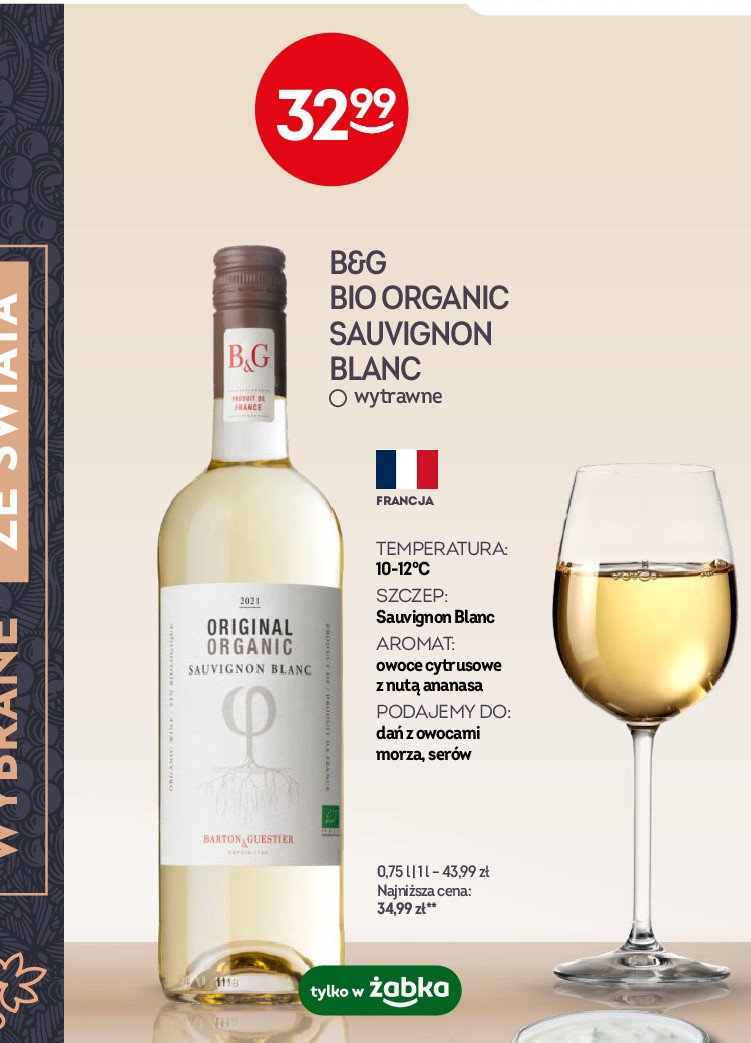 Wino B & g original organic sauvignon blanc promocja