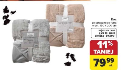 Koc ze sztucznego futra wym. 150 x 200 cm promocja w Carrefour