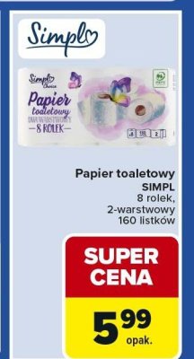 Papier toaletowy SIMPL 8 rolek 2-warstwowy 160 listków promocja w Carrefour Express