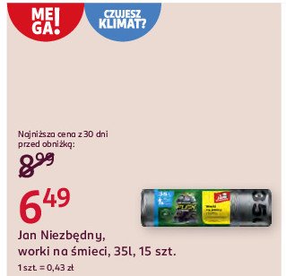 Worki na śmieci z taśmą 35 l Jan niezbędny promocja w Rossmann