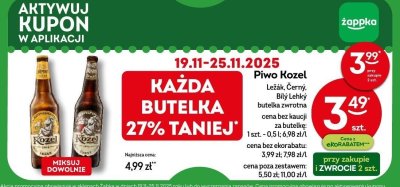 Piwo Kozel Ležák, Cerny, Biły Lehký promocja w Żabka