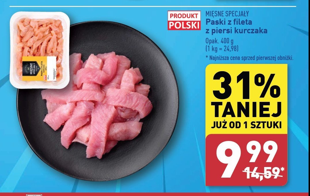 Paski z fileta z piersi kurczaka Mięsne specjały zawsze świeże promocja w Aldi