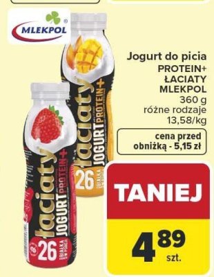 Jogurt do picia PROTEIN+ ŁACIATY MLEKPOL różne rodzaje promocja w Carrefour Market
