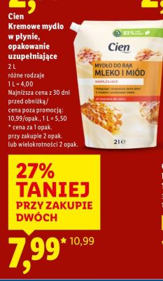Kremowe mydło w płynie Cien, opakowanie uzupełniające promocja w Lidl