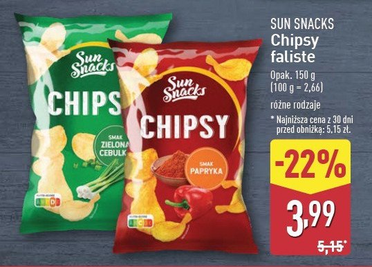 Chipsy karbowane papryka SUN SNACKS promocja