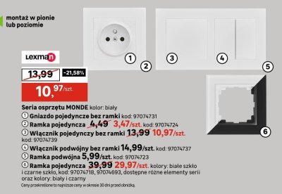 Seria osprzętu MONDE kolor: biały Gniazdo pojedyncze bez ramki promocja w Leroy Merlin