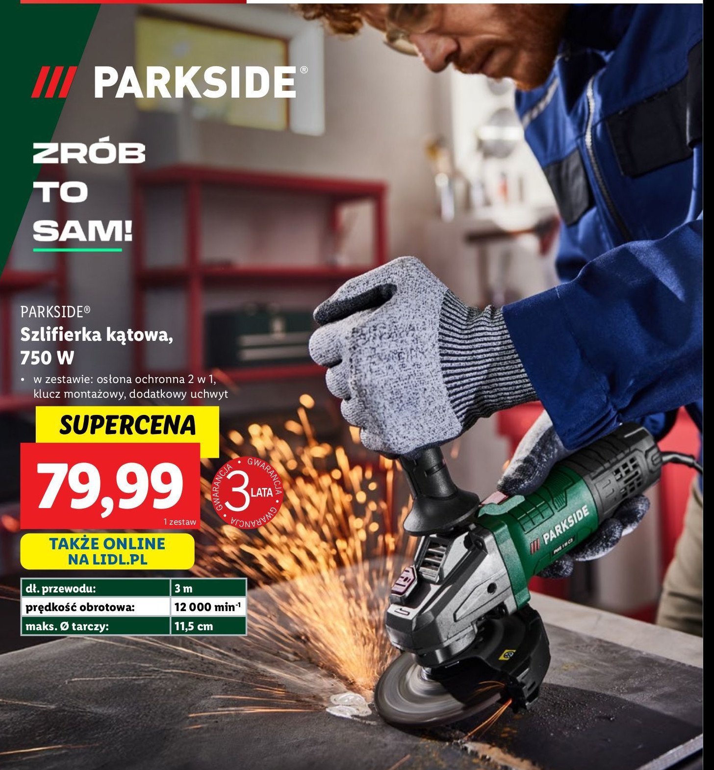 Szlifierka kątowa pws 115 a1 750 w Parkside promocja w Lidl