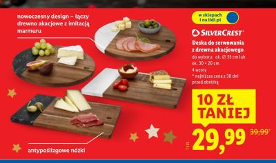 Deska do serwowania z drewna akacjowego SILVERCREST ok. Ø 25 cm lub ok. 30×20 cm promocja w Lidl