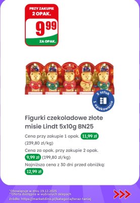Figurki czekoladowe złote misie 5x10g  promocja w Dino