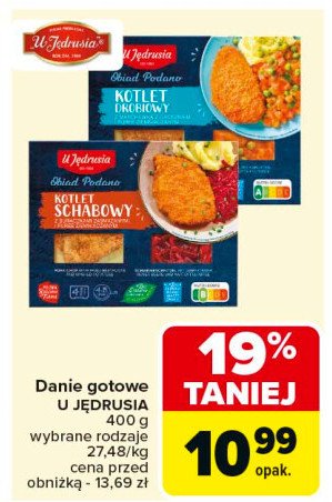 Kotlet drobiowy z marchewką groszkiem i puree U jędrusia promocja