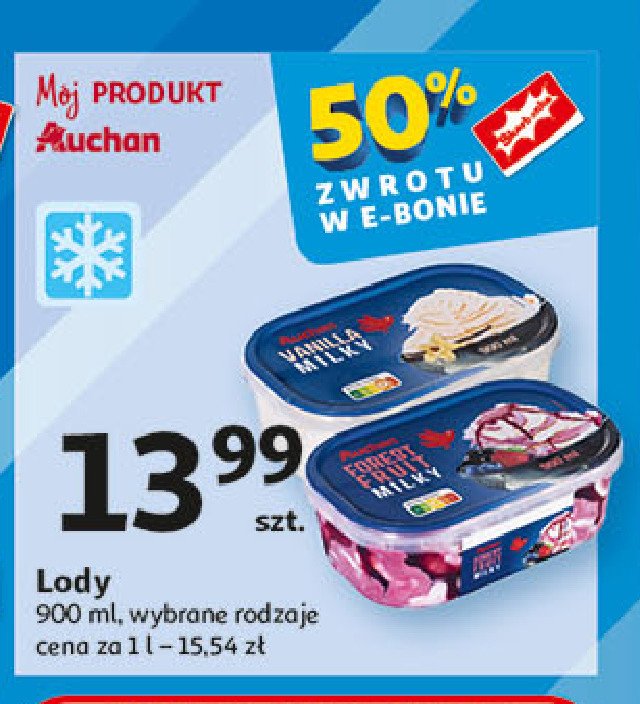 Lody vanilla milky Auchan różnorodne (logo czerwone) promocja