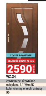 Drzwi WZ 34 zewnętrzne, drewniane ocieplone, 1,1 W/m2K kolor ciemny orzech, antracyt 90 promocja w Merkury Market