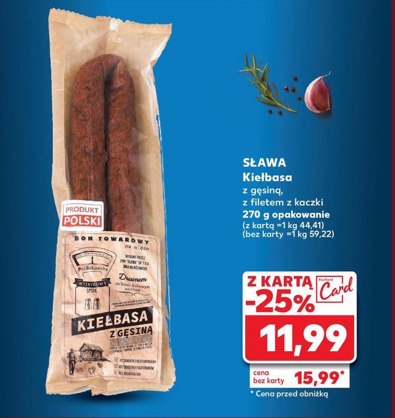 Kiełbasa z gęsiną Sława promocja w Kaufland