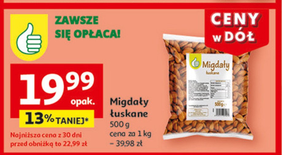 Migdały łuskane Podniesiony kciuk promocja