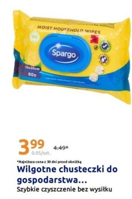 Wilgotne chusteczki do gospodarstwa Spargo promocja w Action