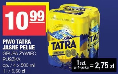 Piwo Tatra jasne pełne Grupa Żywiec puszka promocja w SPAR