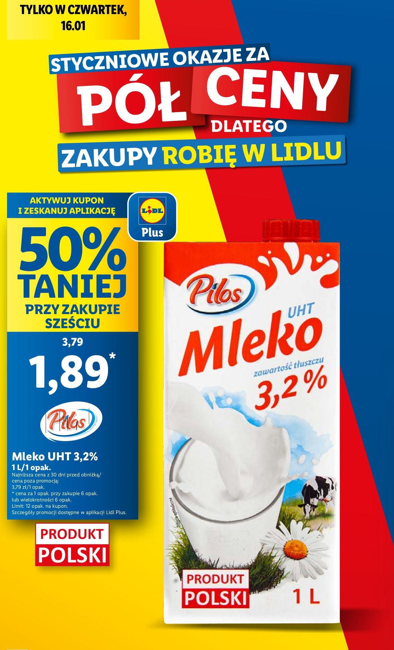 Mleko 3.2% Pilos promocja