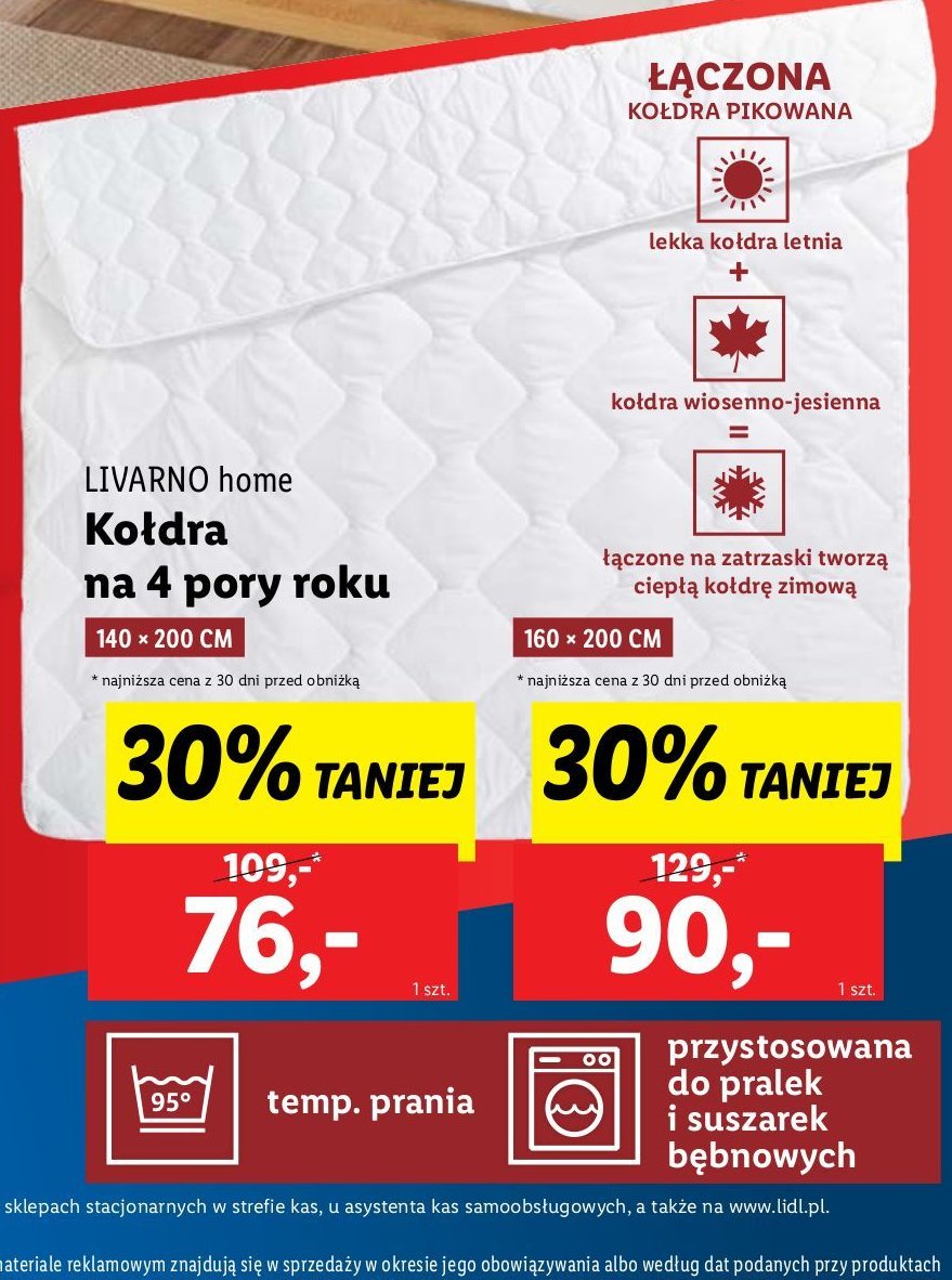 Kołdra na 4 pory roku 160 x 200 cm promocja w Lidl