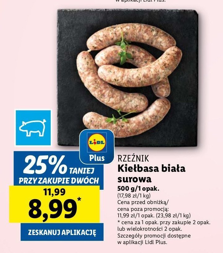 Kiełbasa biała surowa Rzeźnik codzienna dostawa promocja w Lidl